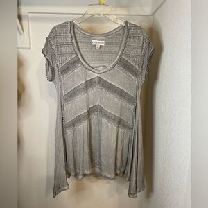 Knox Rose Crochet Lace Tunic Top Short Sleeve Scoop Neck Gray Casual Women's M